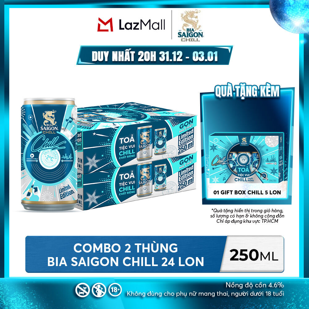  Nồng độ cồn 4.6% - Combo 2 Thùng 24 lon Bia Saigon Chill 250ml 