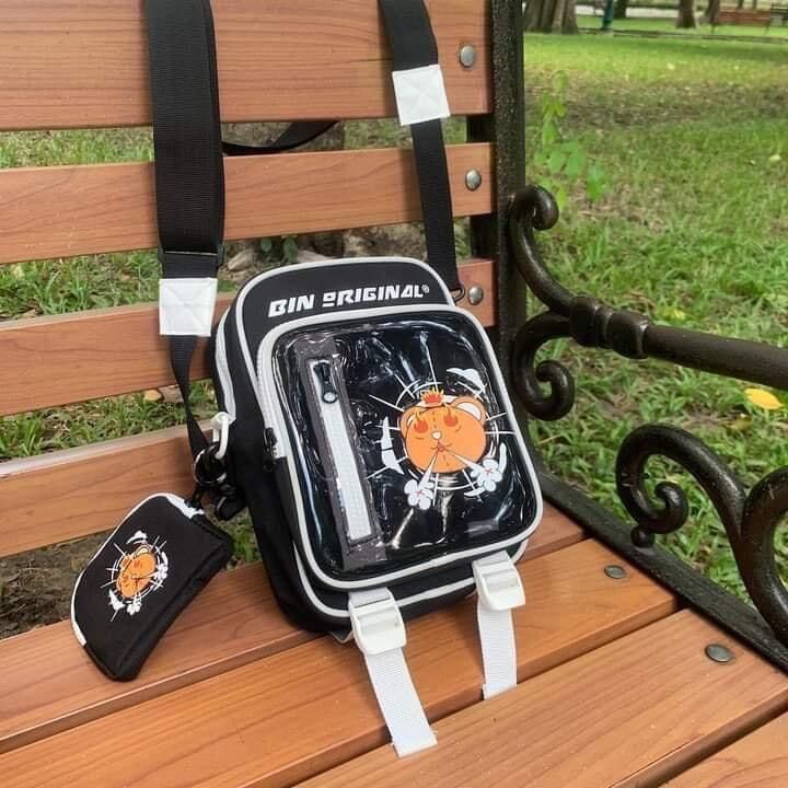 set 2 Túi đeo chéo Bin Orginal phối dây kéo 2 màu cá tính kèm ví nhỏ