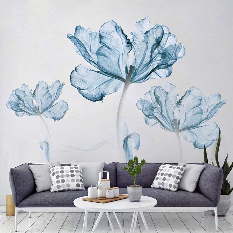 Decal dán tường ba cây hoa xanh