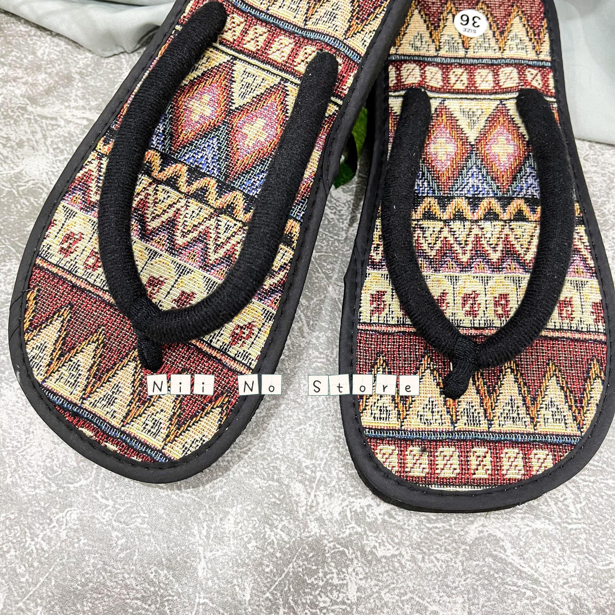[ND016] Dép thổ cẩm đỏ quai kẹp