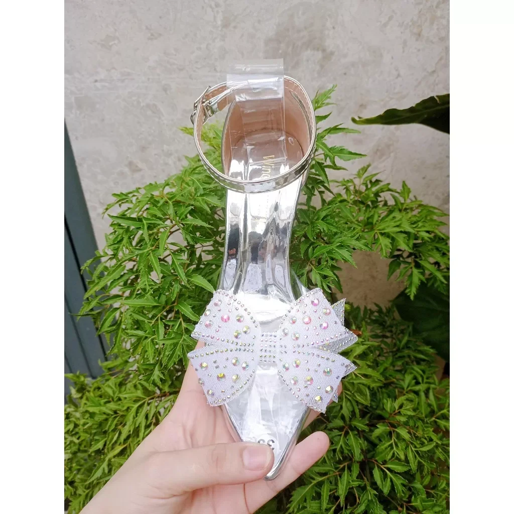 Giày nơ đính đá giày cao gót 9 phân
