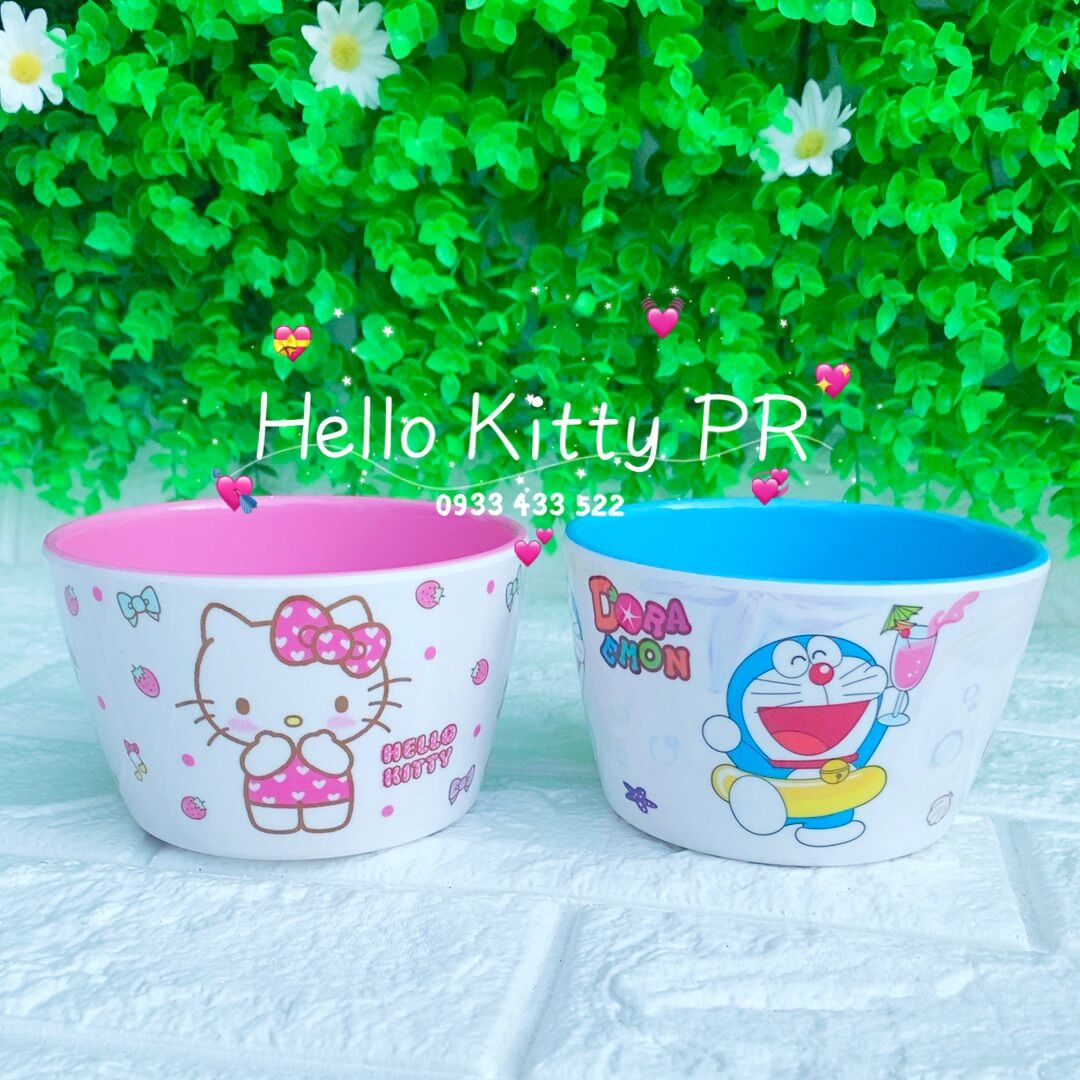 CHÉN MUỖNG LY BÀN ĂN HELLO KITTY & DORAEMON