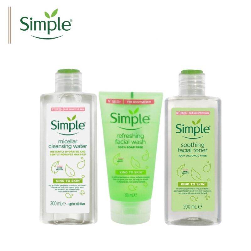 Simple Combo Làm Sạch Sâu : Nước Tẩy Trang + Sữa Rửa Mặt + Toner