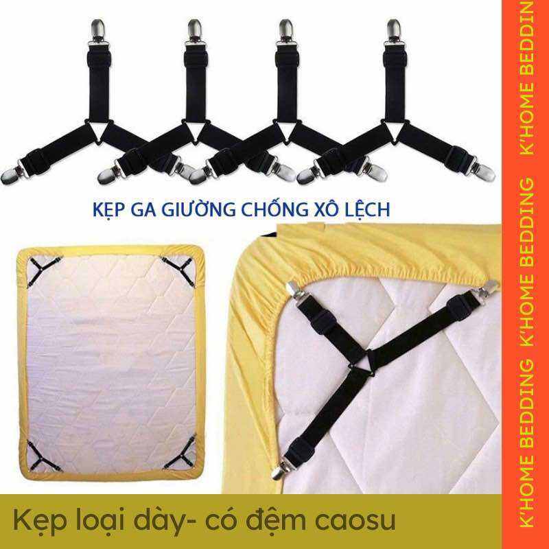 Bộ 4 kẹp ga giường drap chống xê dịch chun loại dày đàn hồi tốt , kẹp 3 góc tam giác có thể điểu chỉnh