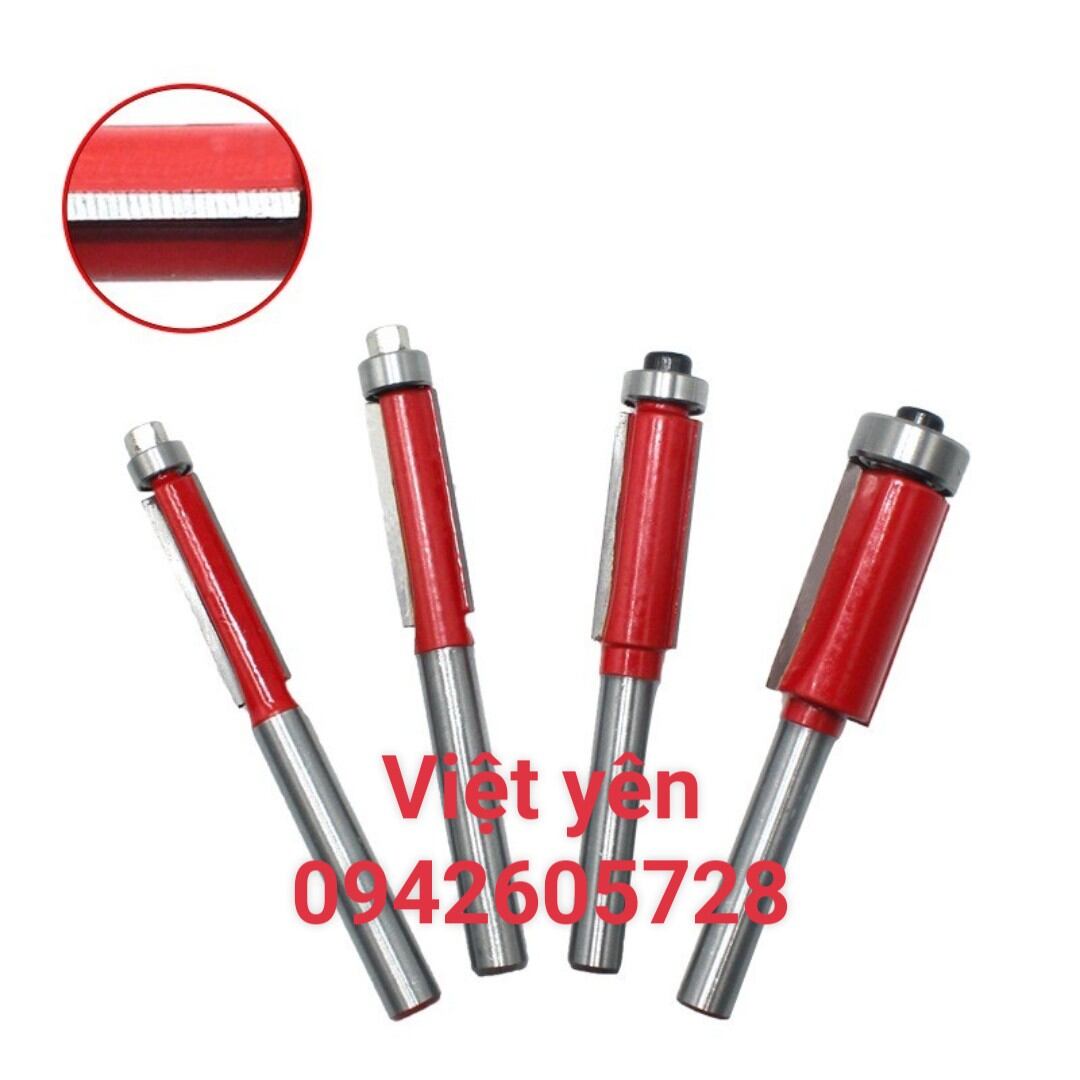 Mũi phay gỗ thẳng có bi mũi soi lấy nền Đỏ cốt 6.35mm MSTCB-DO-TQ