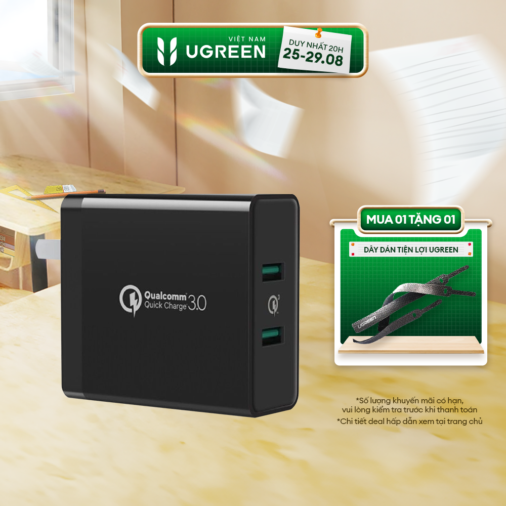 Sạc nhanh 2 cổng tốc độ cao Chuẩn Quick Charge 3.0 UGREEN CD161 - Hãng phân phối chính thức
