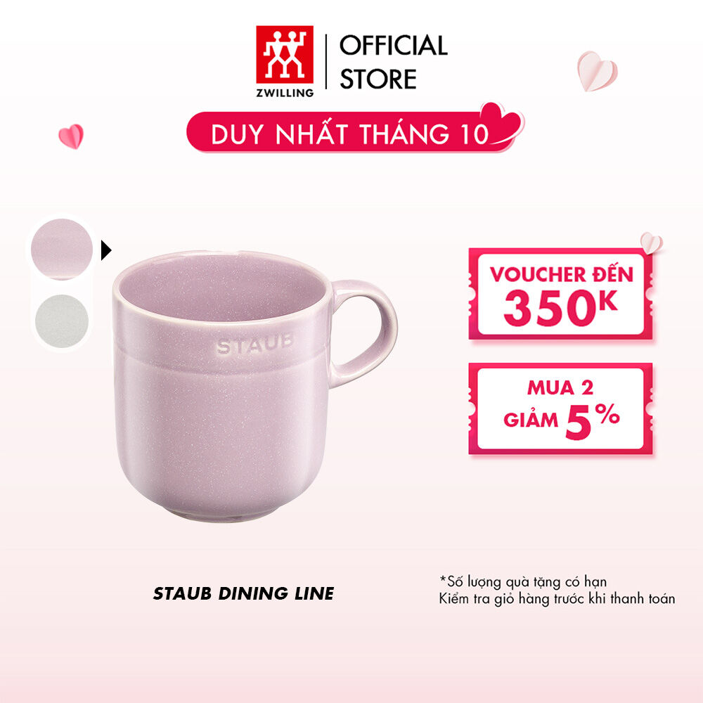 Cốc gốm sứ cao cấp STAUB 350ml (màu truffle trắng/Hoa anh đào)