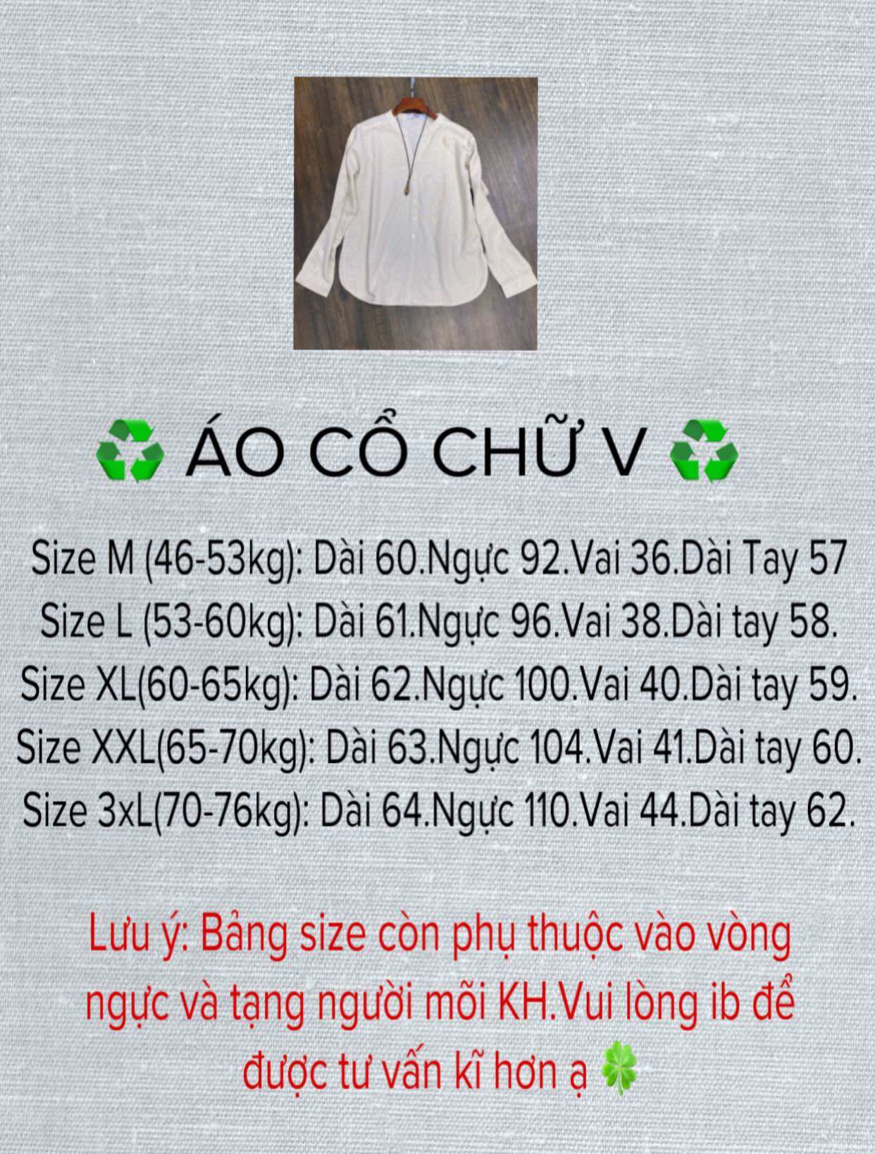 ÁO LINEN CỔ V_ chất linen bột đã wash mềm -Tay dài 47-74kg