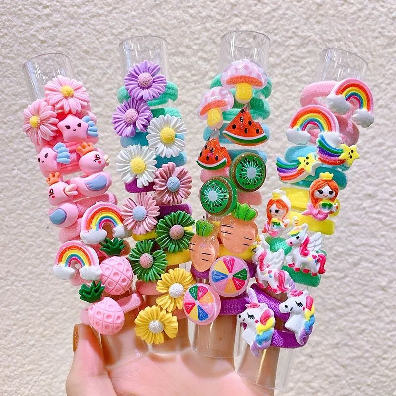 Sét 10 cọng dây thun cột tóc chun buộc tóc gắn trái cây ngựa pony dễ thương cho bé gái thun cột tóc hình pony cho bé gái