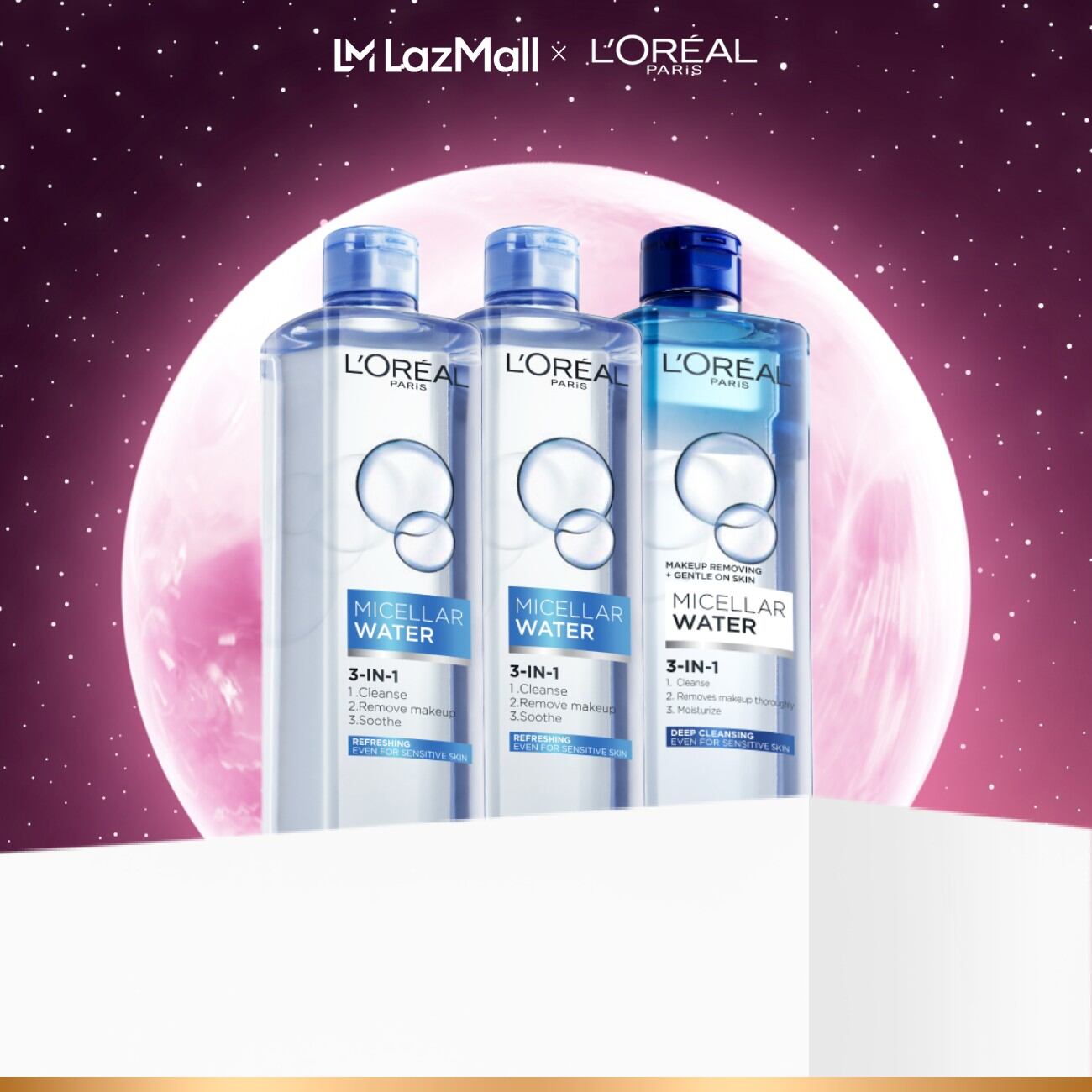 Bộ 3 nước tẩy trang đa năng 3-in-1 L'Oreal Paris Micellar sạch sâu và tươi mát 400mlx3