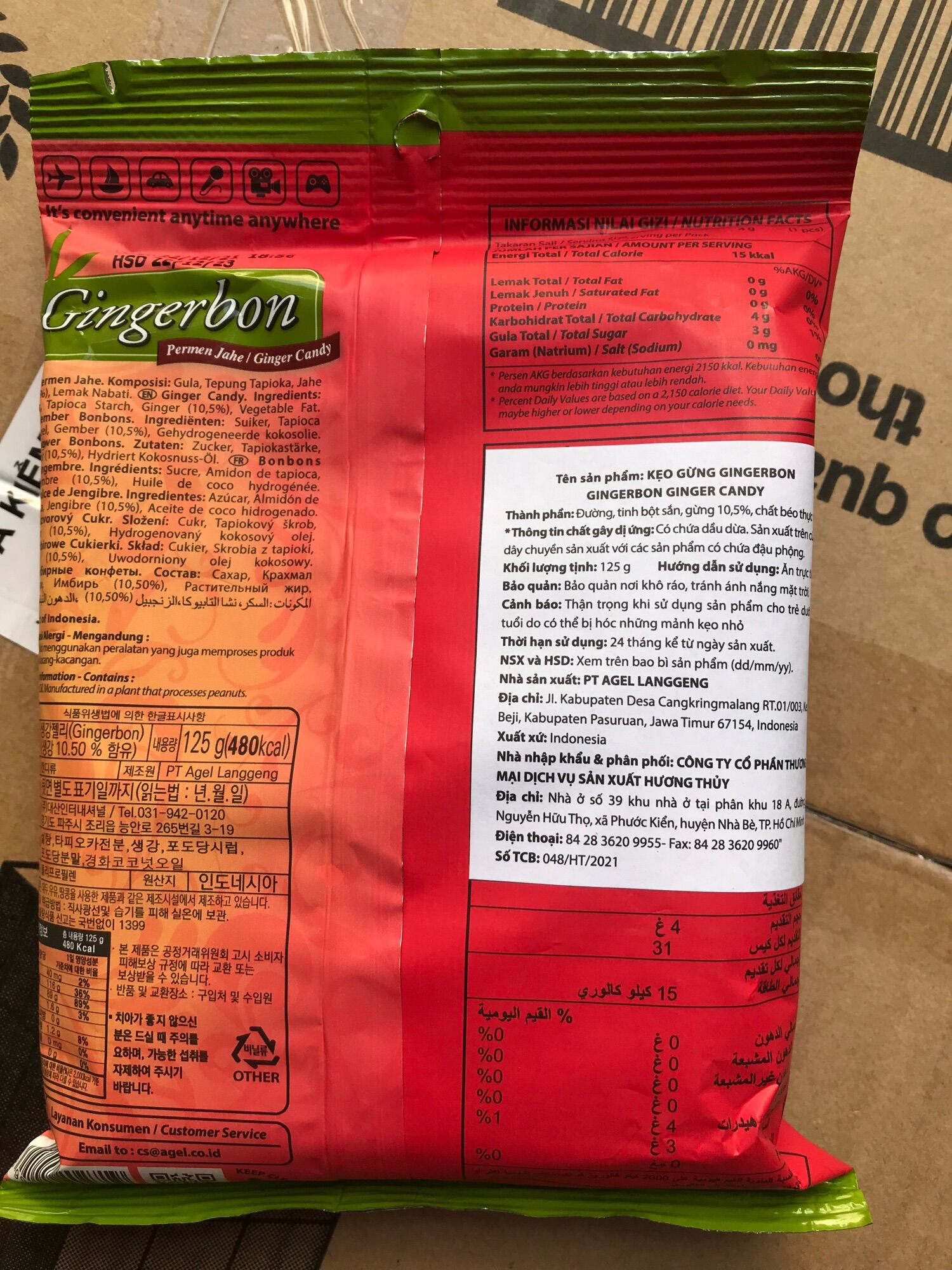 Combo 3 gói Kẹo Gừng Dẻo Gingerbon Ginger Candy (Gói 125g)