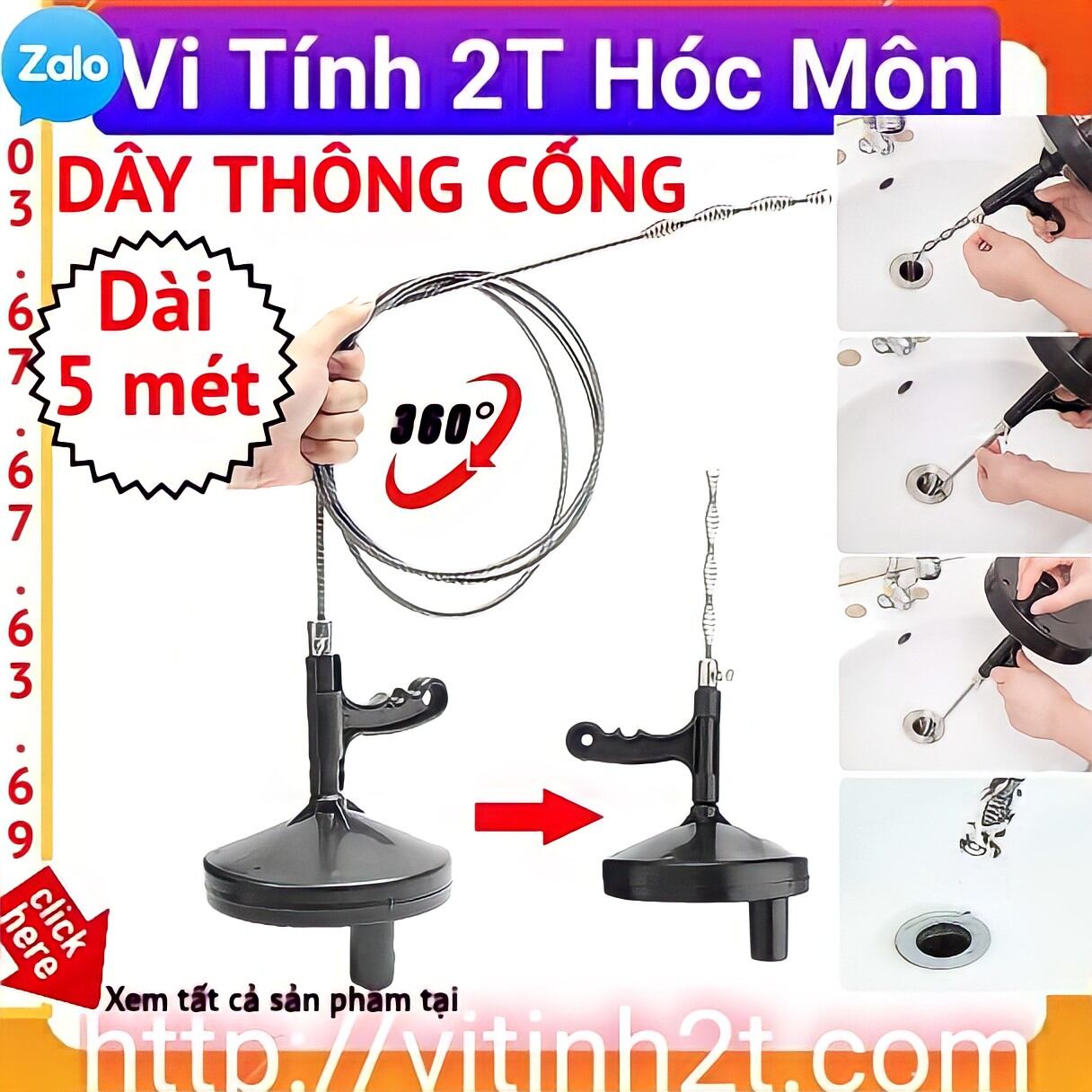 Dụng cụ thông tắc cống đa năng lò xo xoắn 5m thông cống