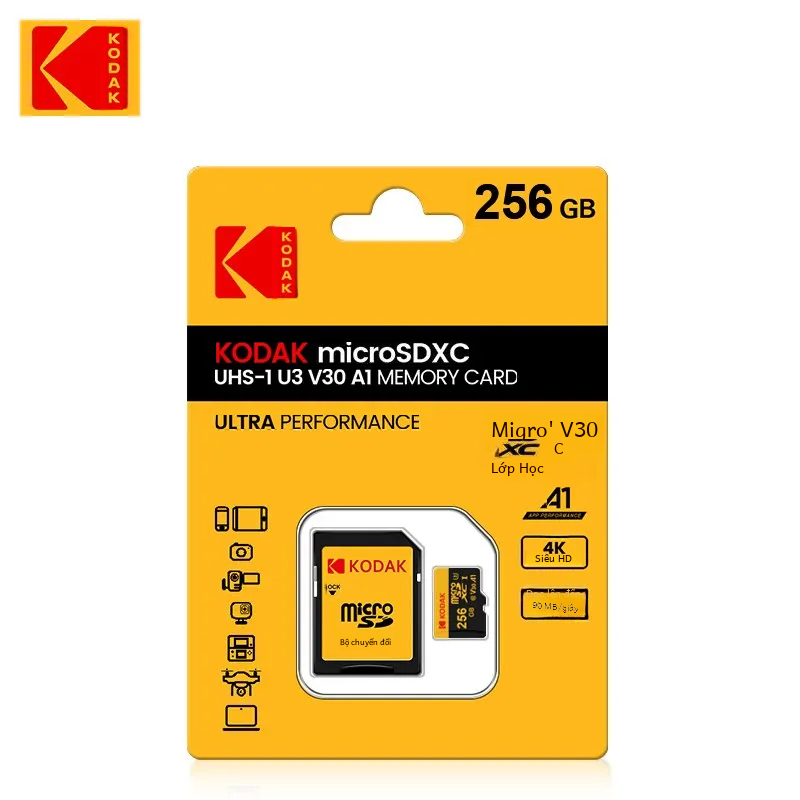 Kodak micro sd thẻ bộ nhớ thẻ class 10 32gb 64gb 128gb 256gb u3 4k tốc độ cao cartao de memoria bộ nhớ flash tf mecard c10
