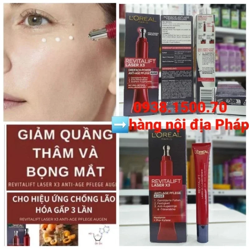 KEM DƯỠNG MẮT CHỐNG LÃO MỜ NẾP NHĂN  L'Oréal Revitalift Laser X3 Anti- Age Pflege Augen 15ml