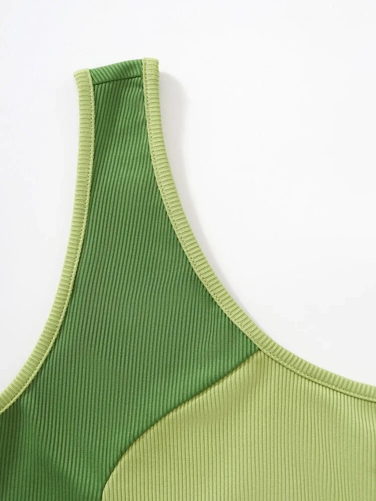 Áo croptop XANH lệch vai phối 3 màu ( 271710 )