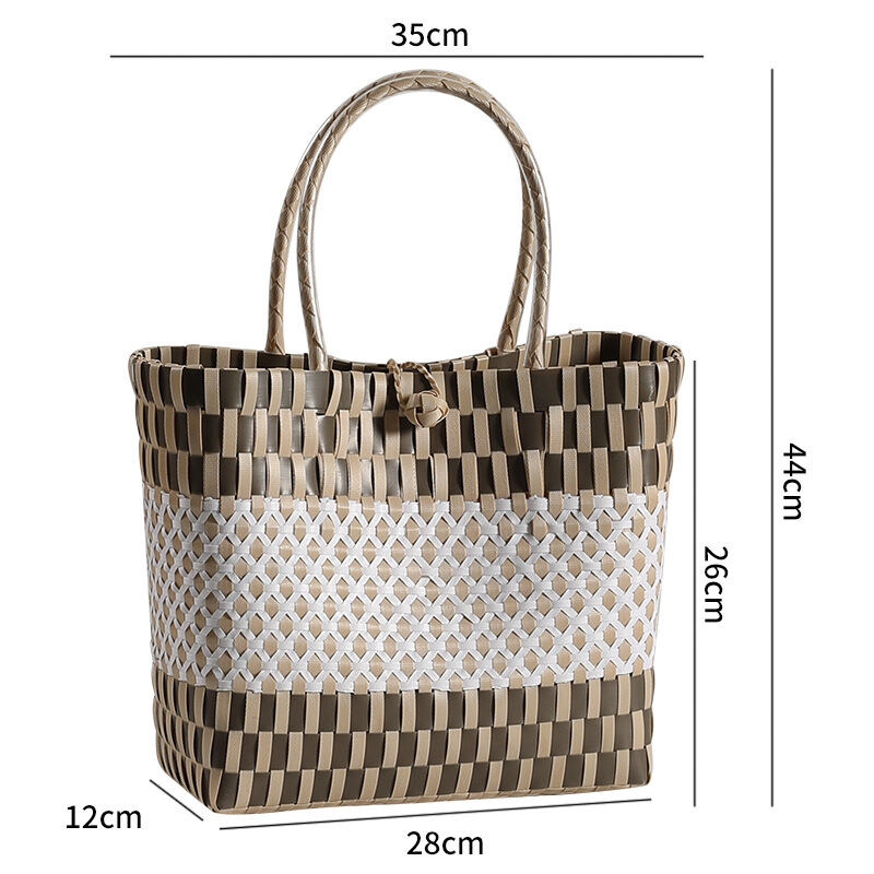 Kens Handmade Plastic Woven Shopping Basket Large Capacity Dirty Laundry Storage Basket Handheld INS