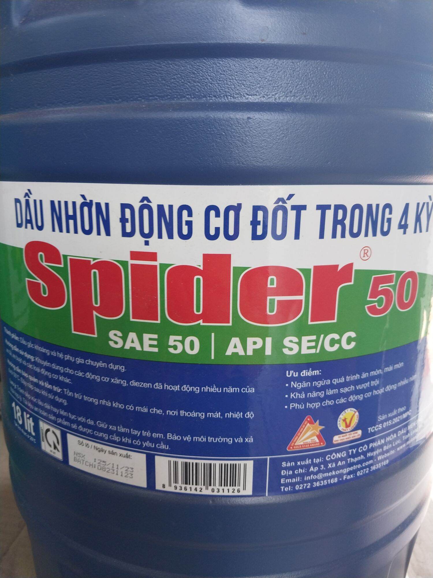 dầu động cơ Spider 50 API SE/CC, thương hiệu mekong, chất lượng cao, giá cạnh trạnh, can 18 lít, hàng việt nam chất lượng cao, được nhiều khách hàng sử dụng