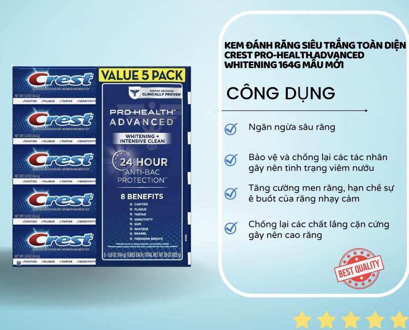 Kem đánh răng Crest Pro Health Advanced 164g của Mỹ