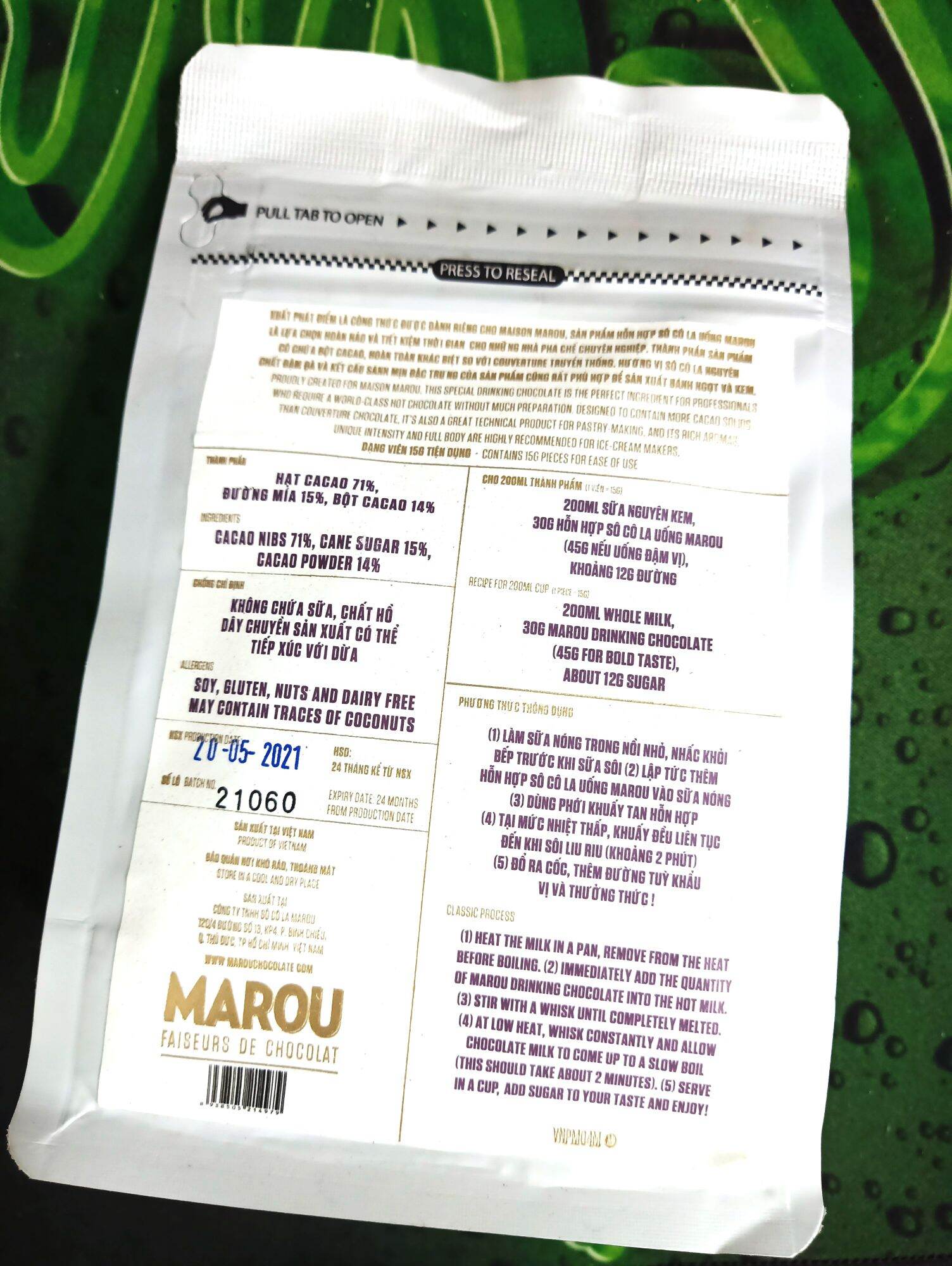 Túi hỗn hợp socola uống Marou 85% cacao