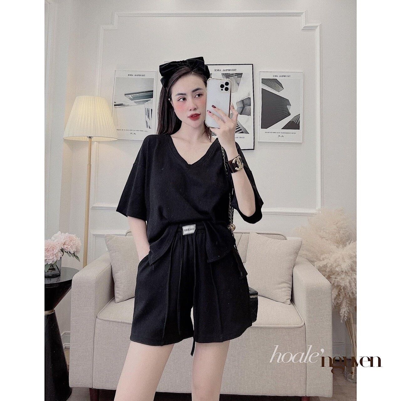 Set áo pull cổ tim trơn diện nhà cho ce