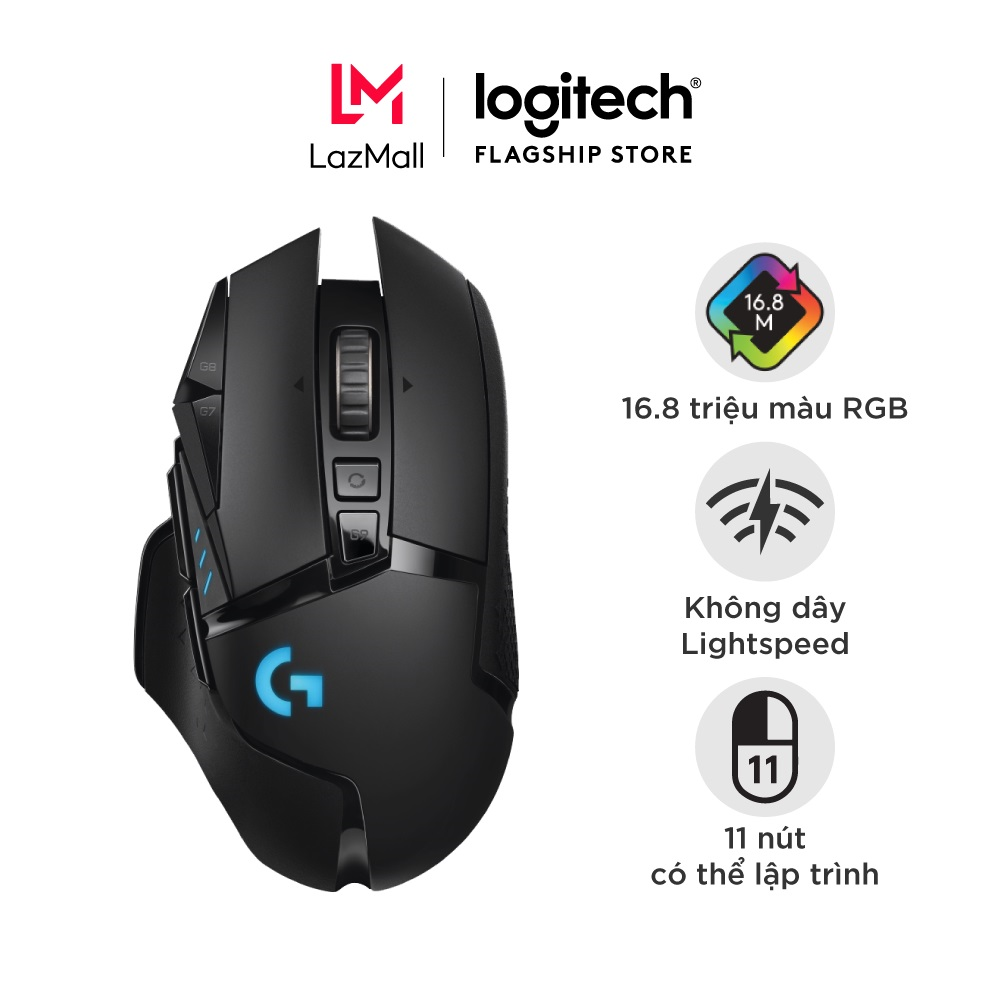 Chuột game không dây Lightspeed Logitech G502 - RGB Lightsync, 11 nút lập trình, điều chỉnh trọng lư