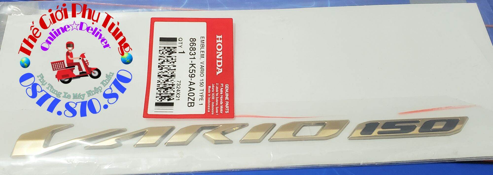 Tem chữ nổi vario 150 màu vàng zin honda indonesia nhập khẩu - 86831-k59-aa0zb