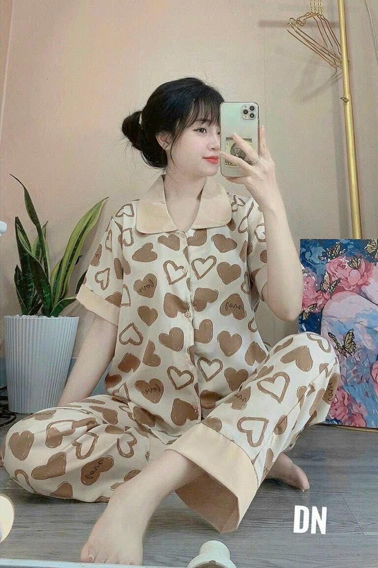Bộ  lụa mango  cao cấp quần dài tay ngắn cổ sen size dưới 58 ký