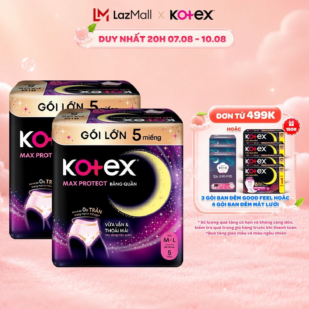 Combo 2 Băng Vệ Sinh Kotex Ban Đêm Dạng Quần cỡ M/L 5 miếng, M/L 2 miếng, L/XL 2 miếng