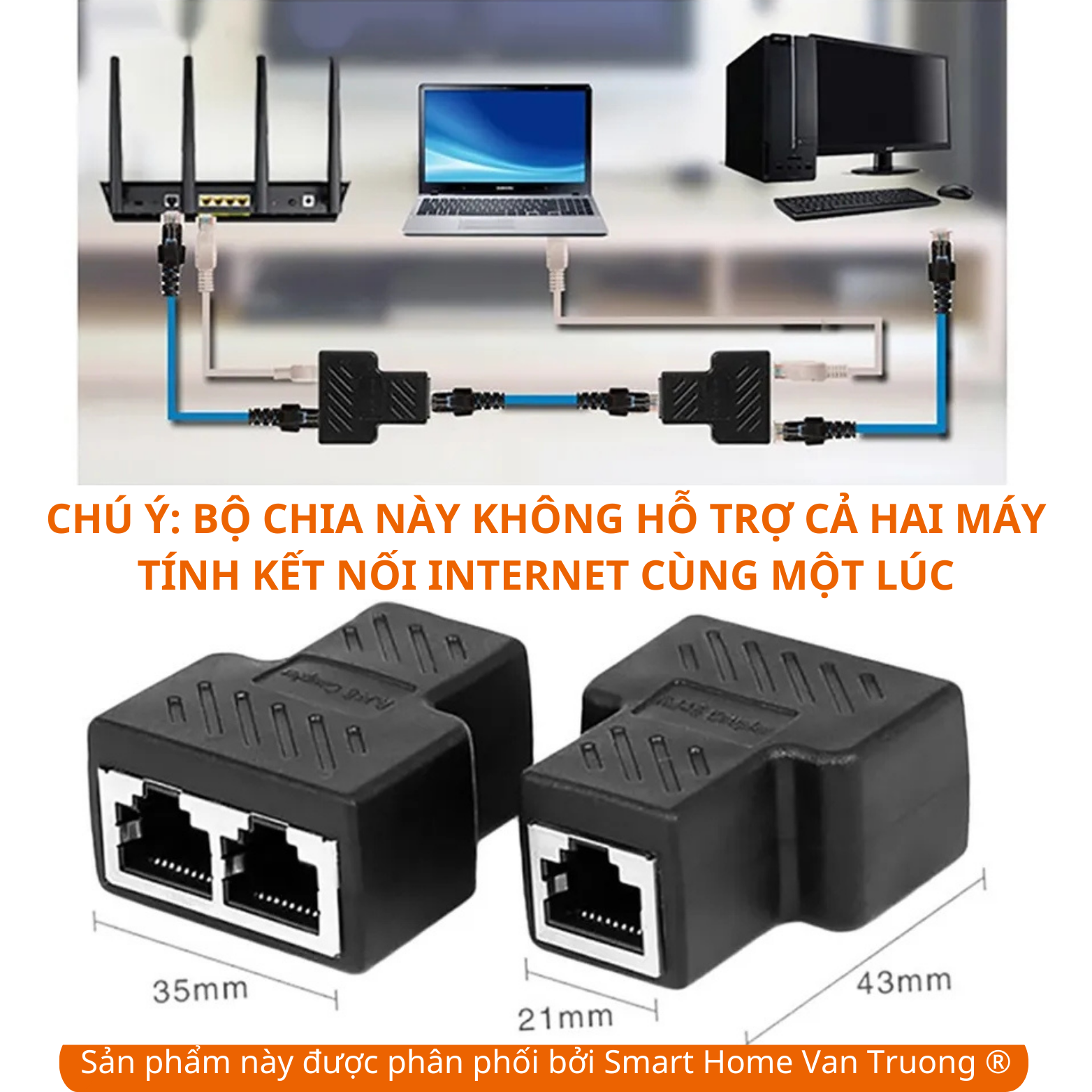Bộ chia mạng lan, rj45, 1 cổng ra 2 cổng