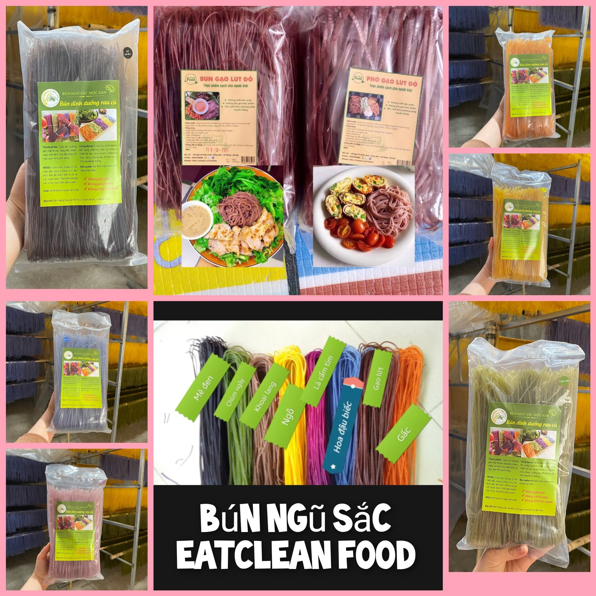 Bún ngũ sắc EatcleanFood ngô/gấc/chùm ngây/đậu biếc/gạo lứt mè đen/khoai lang tím ăn kiêng,healthy (500g)