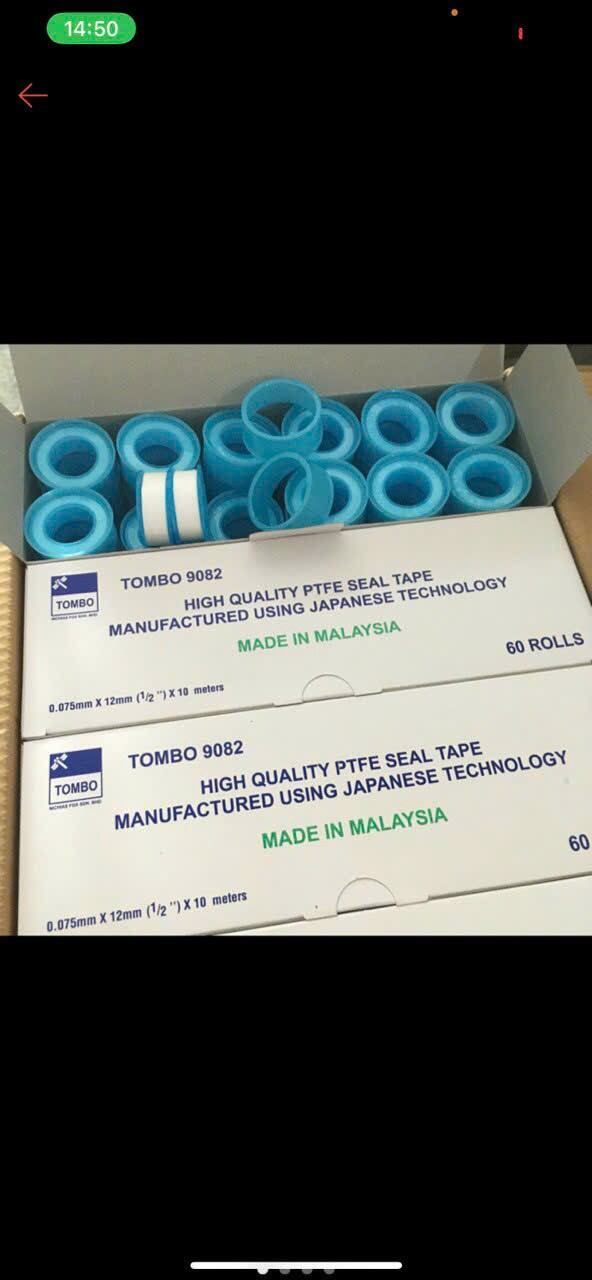 Hộp 60 cuộn , băng tan, keo lụa, cao su non quấn ren ống nuớc 10m/ cuộn, hiệu tombo made in Malaysia.