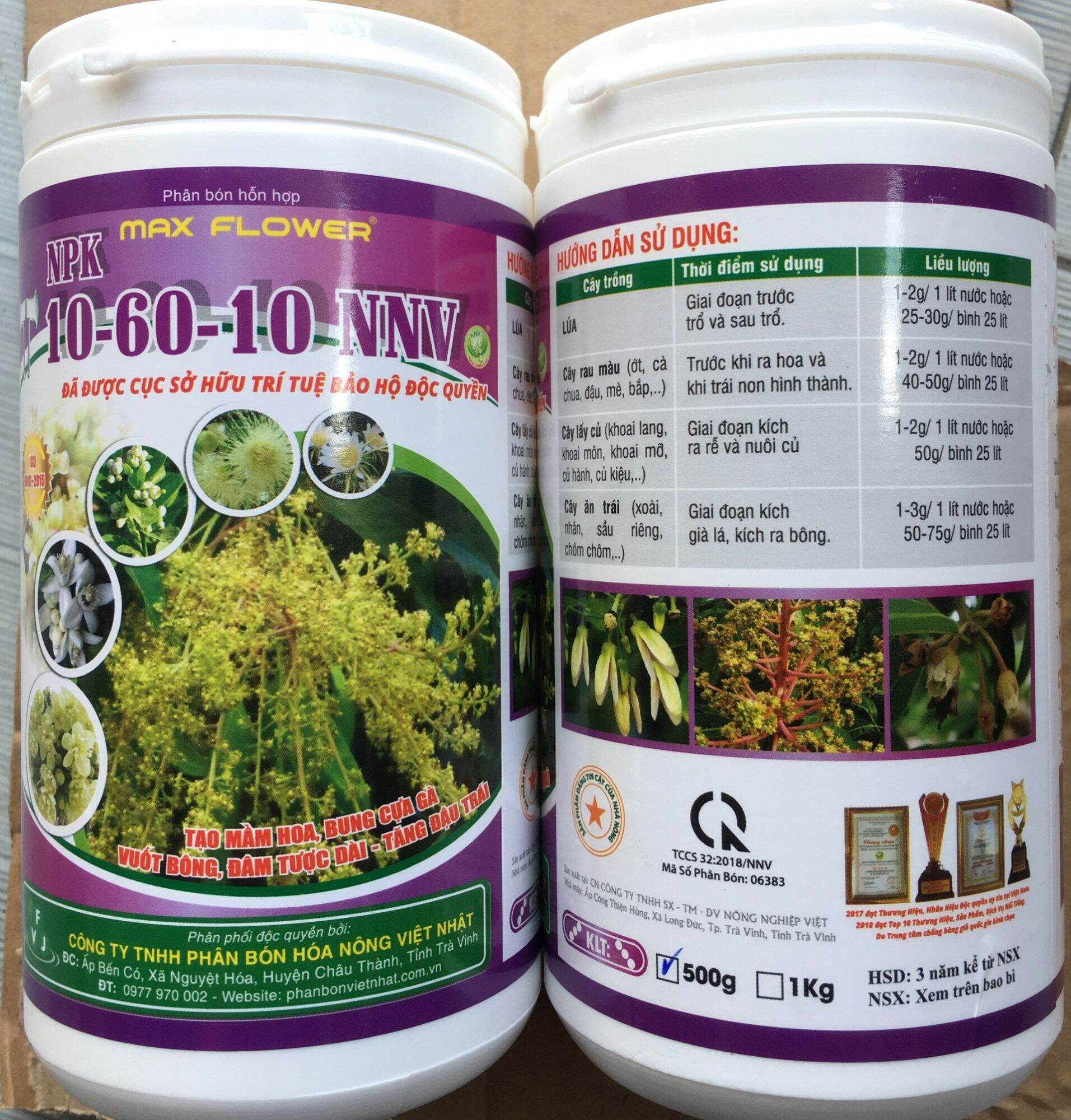 PHÂN BÓN NPK 10 60 10 NNV - HỦ 500G.