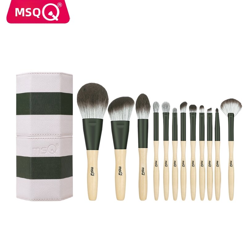 MSQ | Bộ 12 Cây Cọ Trang Điểm Lông Động Vật cho Phấn và Eyeshadow Bóng Xanh