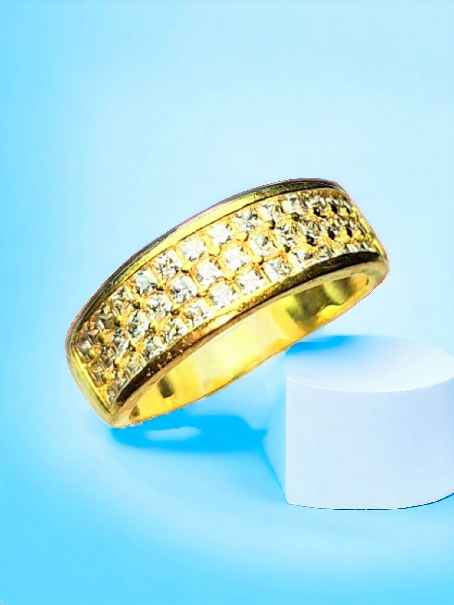 Nhẫn 3 hàng hột vuông, nhẫn thiết kế cao cấp , nhẫn nữ đẹp, nhẫn xi mạ vàng.