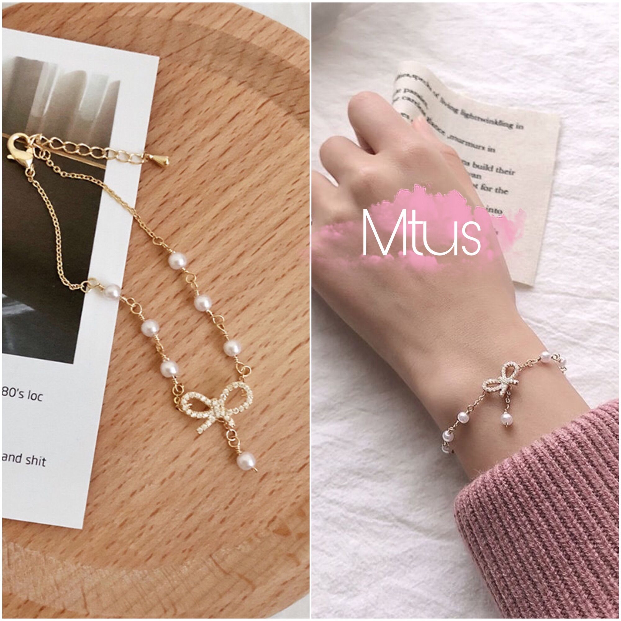 Vòng tay chuỗi ngọc đính nơ tiểu thư