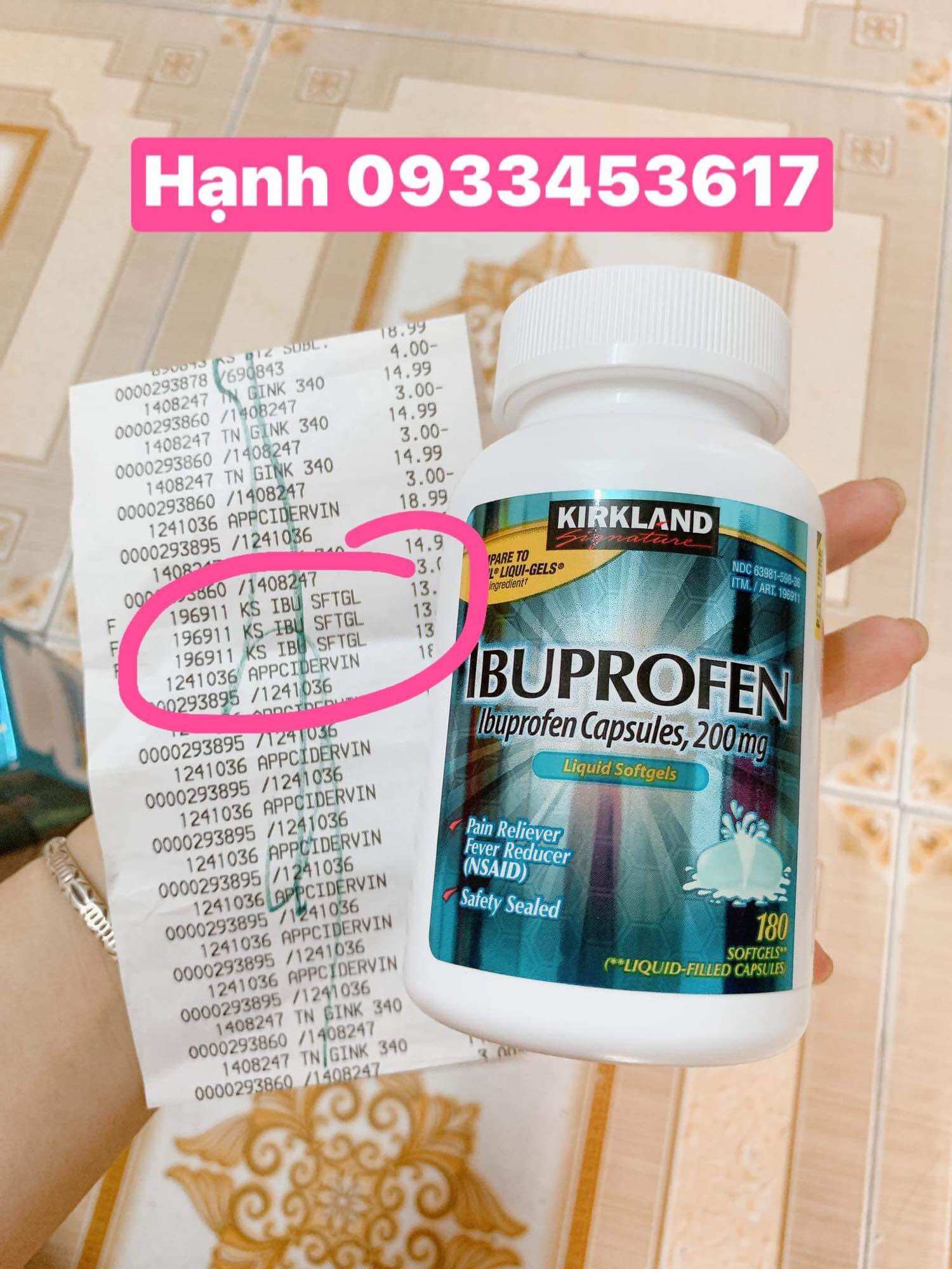 Hộp ibúprofen_180 vien gel mỹ