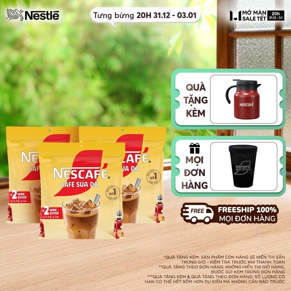 ƯU ĐÃI THÁNG 1 FREESHIP HCM Combo 3 bịch cà phê sữa Nescafé cà phê sữa đá Bịch 25 gói x 24g