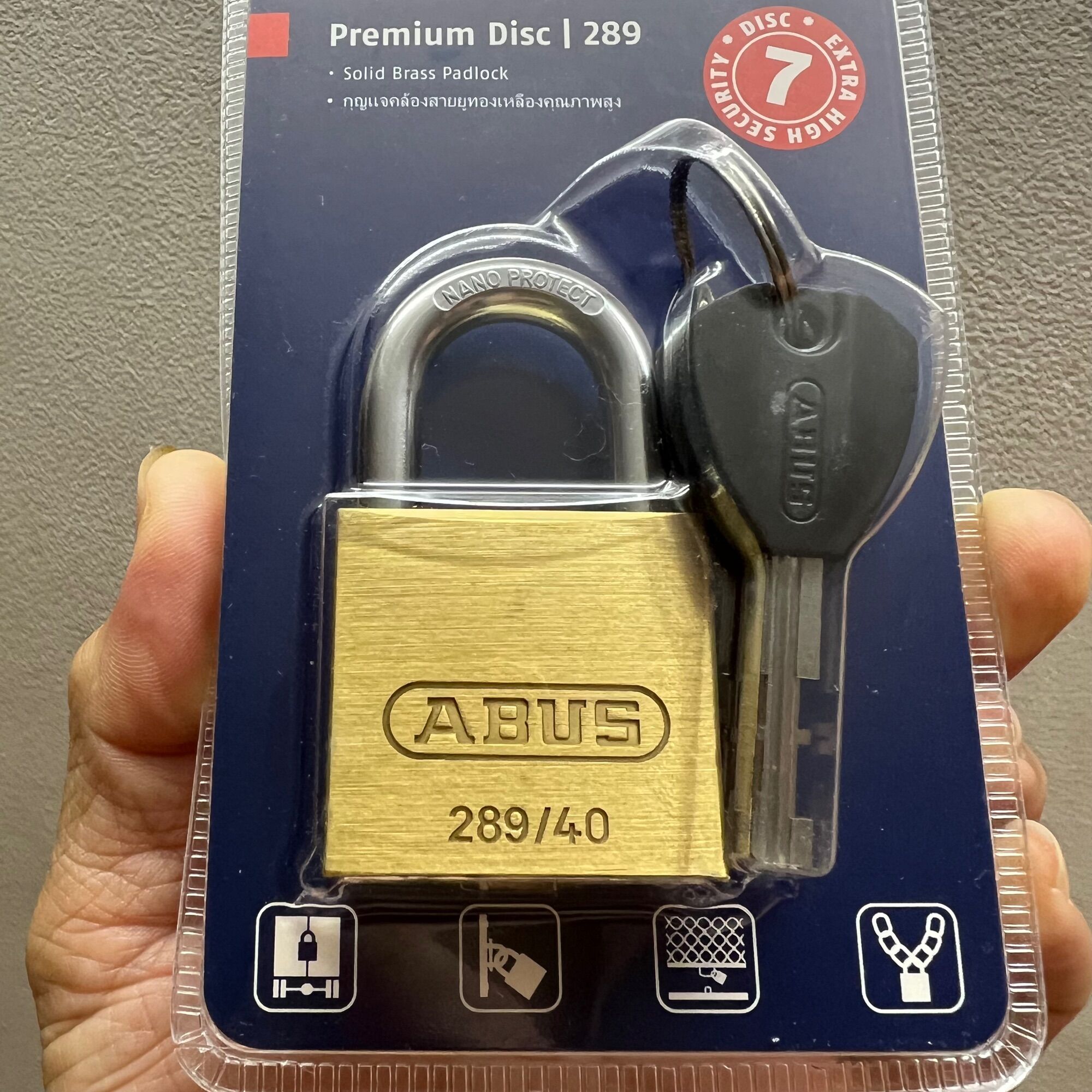 Ổ khóa abus 289/40 thân đồng 40mm chìa vuông - msoft