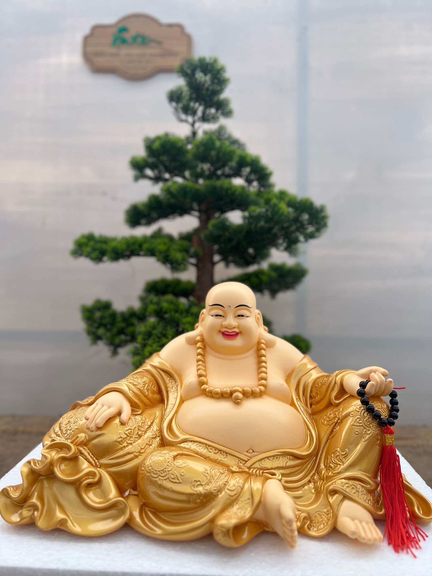 [HCM]Tượng Phật di lặc tam tài cao 21cm ngang 38cm Vàng/ Đỏ | Tượng Phật Hoa Tiên