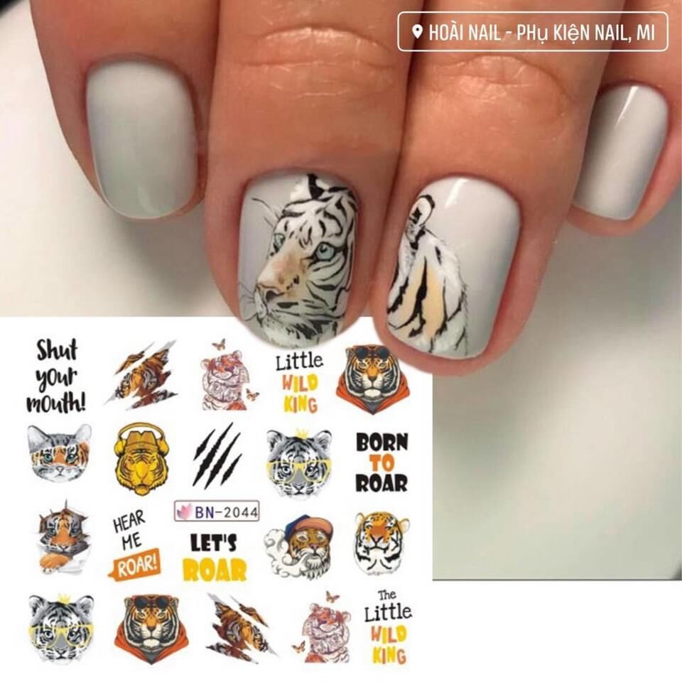 Sticker nước dán móng tay hổ báo cáo chồn