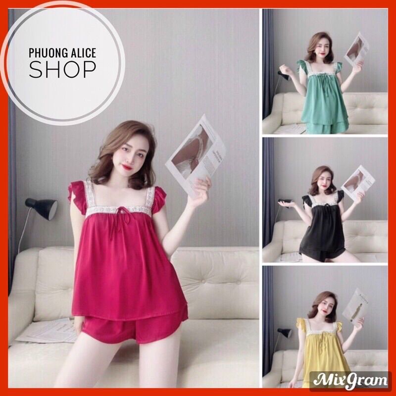 Đồ bộ đùi cánh tiên phối ren satin cao cấp,Đồ bộ nữ đồ mặc nhà, Đồ ngủ mùa hè- Phươngaliceshop