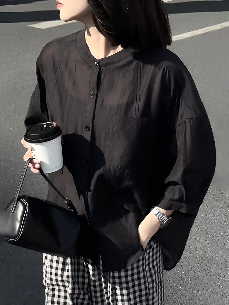 Áo Sơ Mi Lụa Tay Bảy Mùa Hè Rộng Rãi Chống Nắng Màu Đen Kiểu Pháp Mới Cho Nữ Áo Khoác Cardigan Hở Cổ