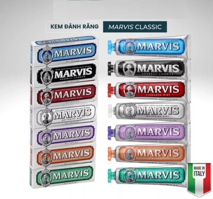 Kem đánh răng siêu trắng, giảm mùi hôi miệng Marvis Fluoride Toothpaste của Italy tupe 85ml