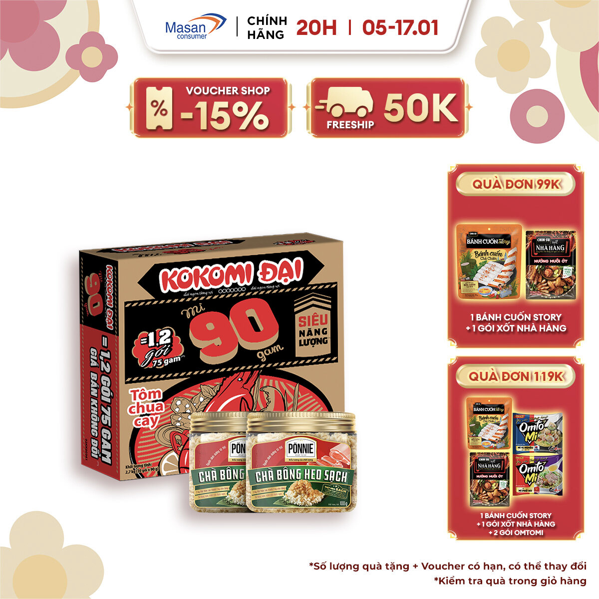 [VC 15% ĐƠN 199K] Combo 1 thùng Mì KOKOMI Đại 90 Tôm Chua Cay Gói 90g - Thùng 30 Gói x 90g và 2 Hộp 