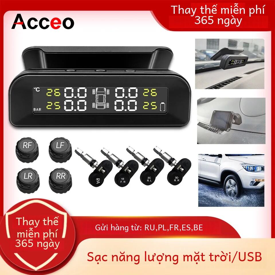 Acceo Thông Minh TPMS Áp Suất Lốp Xe Ô Tô Giám Sát Báo Động Hệ Thống 4 Cảm Biến Màn Hình Năng Lượng Mặt Trời Thông Minh Lốp Áp Suất Cảnh Báo Nhiệt Độ