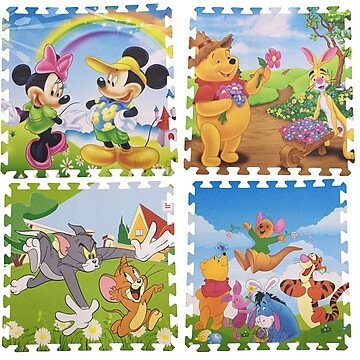 Bộ 4 tấm thảm xốp lót sàn cho bé , hoạt hình, vân gỗ nhiều màu