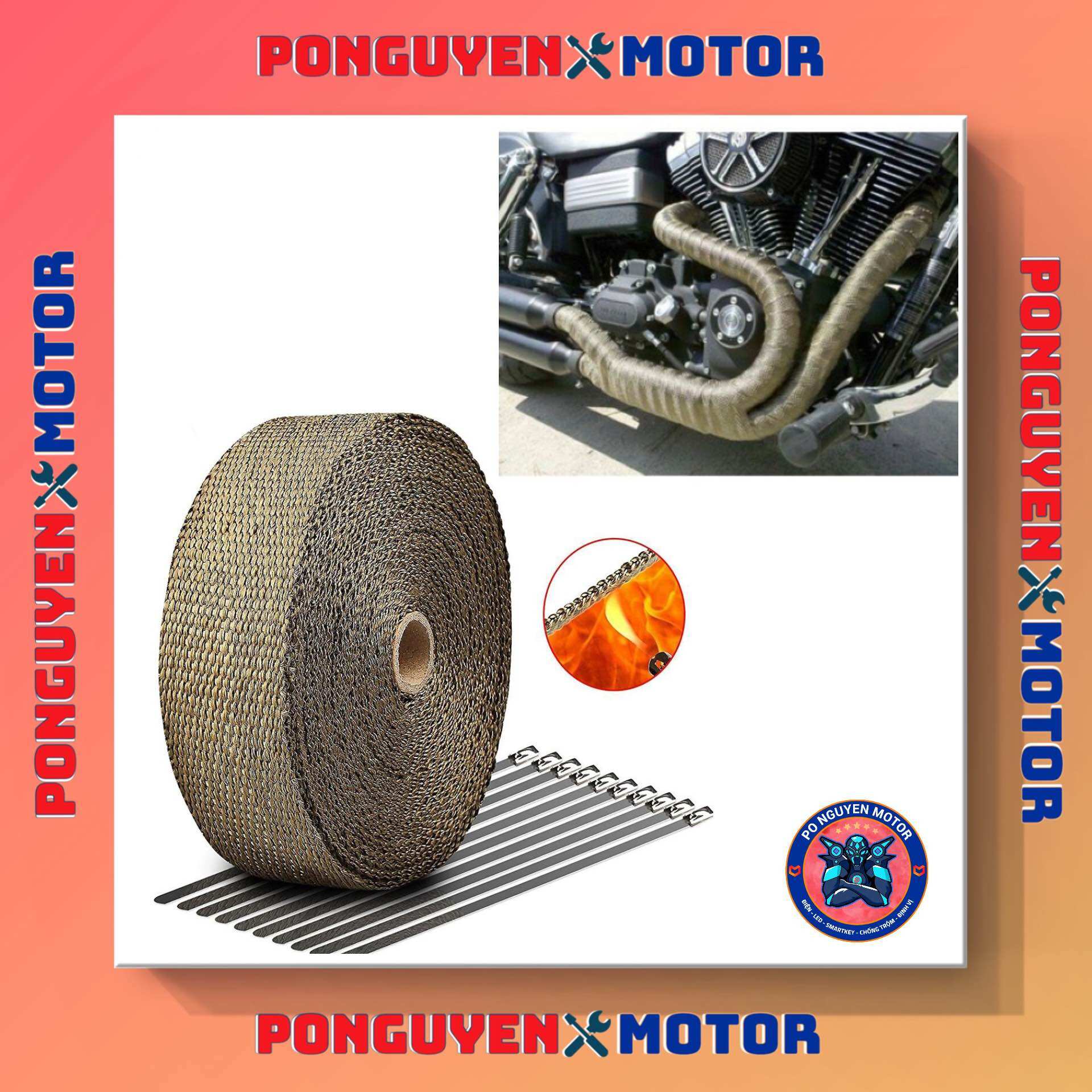 Vải ( Dây) quấn cổ pô sợi thủy tinh chống nhiệt màu TINTAN (mua trên 3 m tặng 2 sợi dây rút inox hoặc cổ dê )