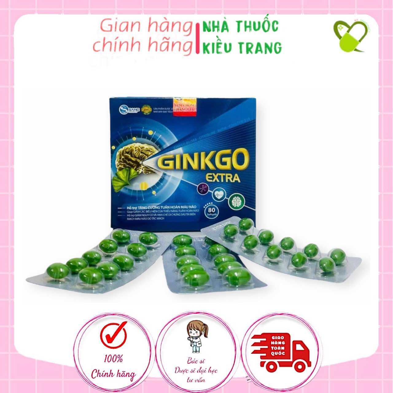 Ginkgo Extra Sanofia France Viên uống bổ não, tăng cường tuần hoàn não từ ginkgo biloba, coenzym Q10 - Hộp 80 viên