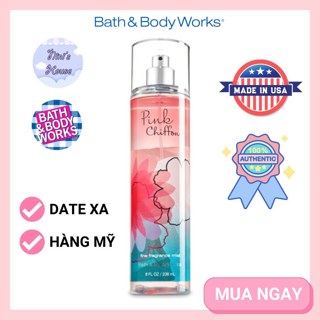 Xịt thơm toàn thân body mist Bath and Body Works mùi Pink Chiffon 236ml