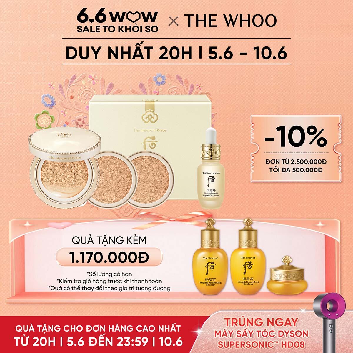 [Phiên bản mới] Phấn nước ngừa lão hóa The history of Whoo Gongjinhyang Mi Luxury Golden Cushion Glow SPF50+/PA+++ 15g